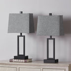 Lampe de table en métal noir avec interrupteur tactile et ports de charge (lot de 2) - 30,5 x 16,5 x 59,7 cm (L x l x H)