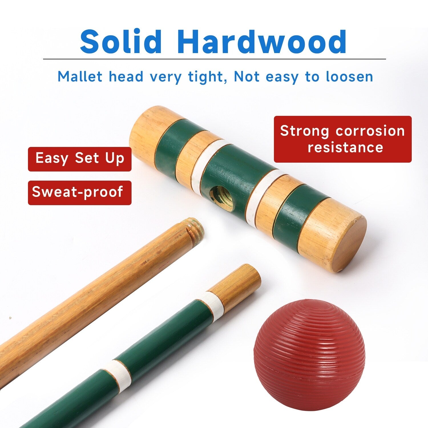 Jeu de croquet classique GSE™ pour 6 joueurs avec 6 maillets et boules, 9 guichets, 2 piquets et un étui de transport - Jeu de croquet