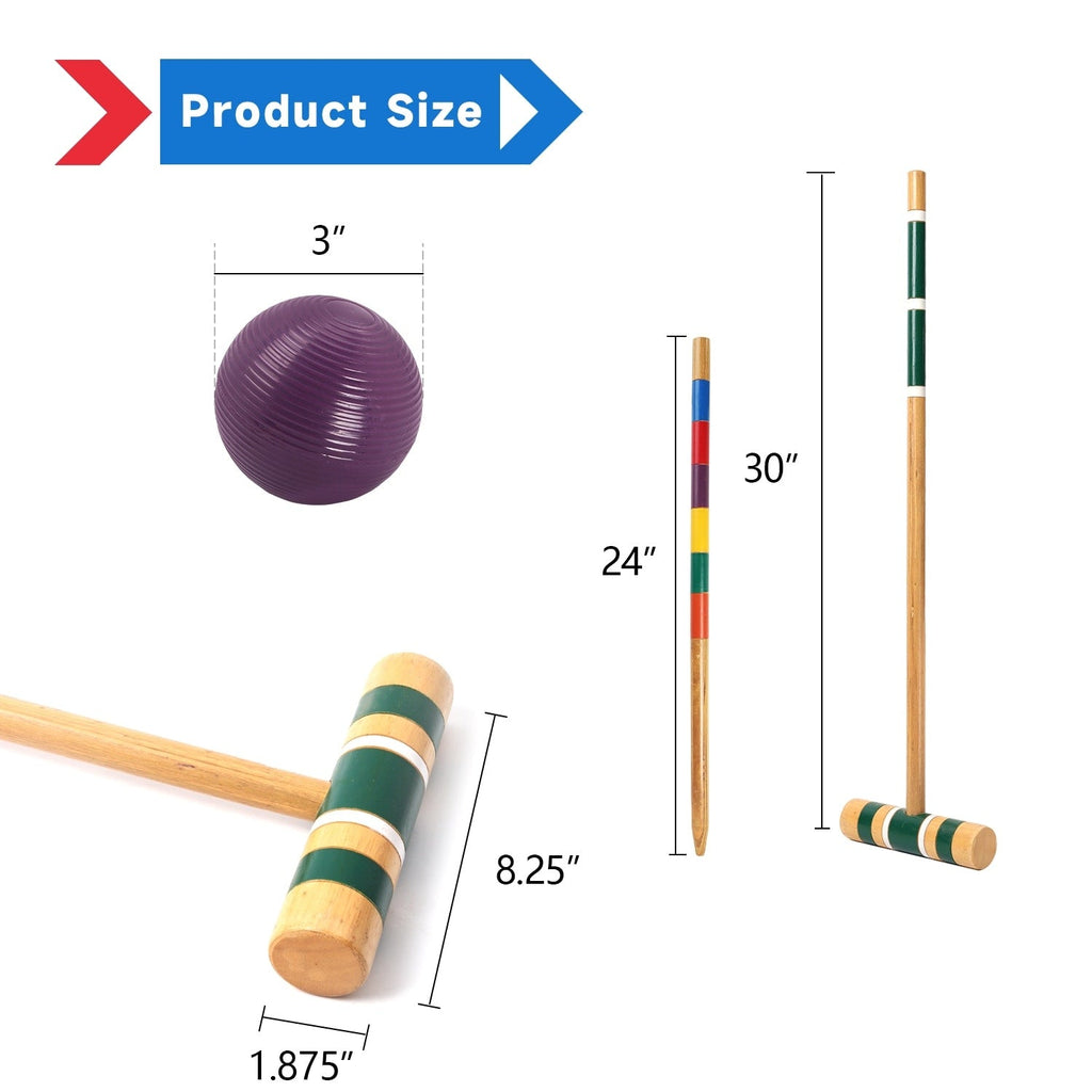 Jeu de croquet classique GSE™ pour 6 joueurs avec 6 maillets et boules, 9 guichets, 2 piquets et un étui de transport - Jeu de croquet