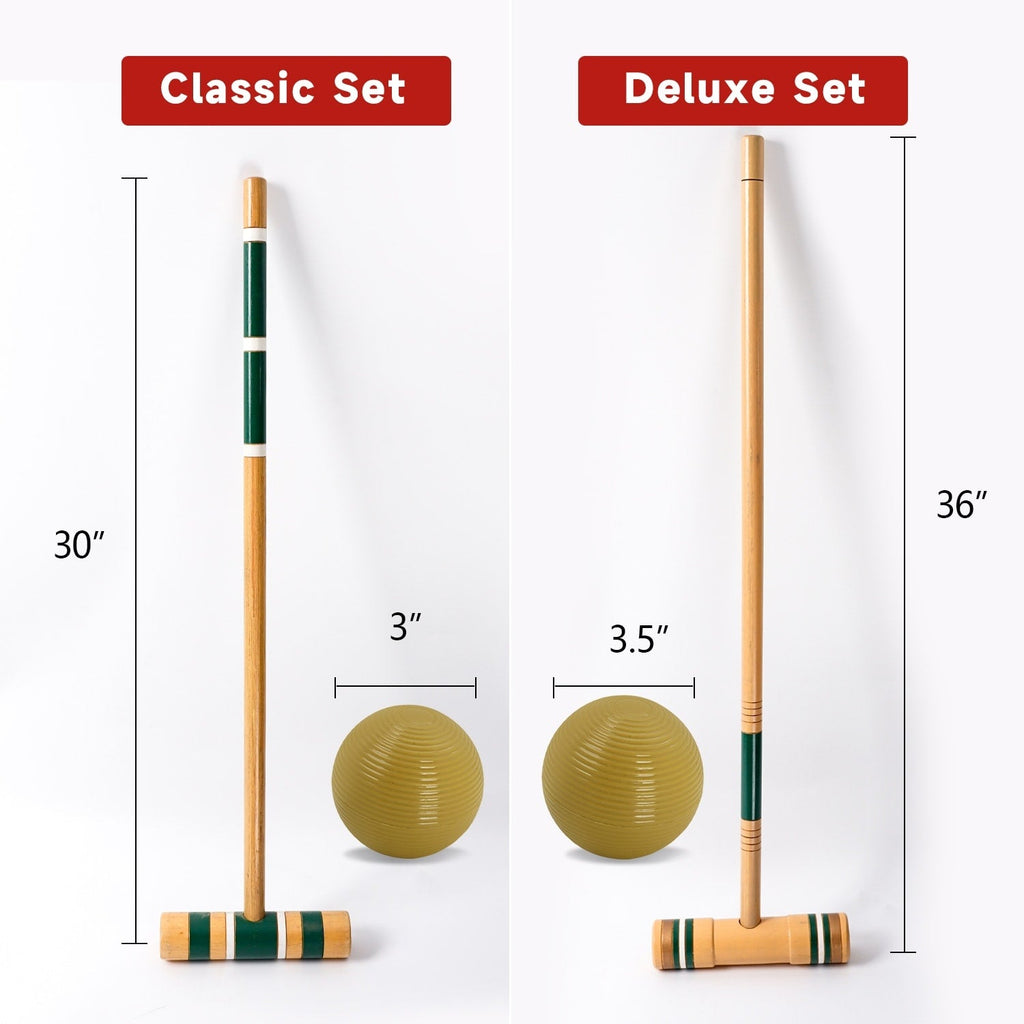 Jeu de croquet classique GSE™ pour 6 joueurs avec 6 maillets et boules, 9 guichets, 2 piquets et un étui de transport - Jeu de croquet