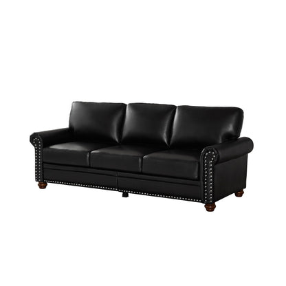 Canapé 3 places classique 83 en cuir PU avec coffre de rangement inférieur et décoration cloutée