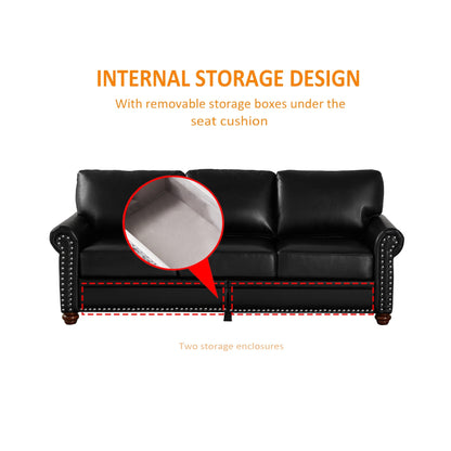 Canapé 3 places classique 83 en cuir PU avec coffre de rangement inférieur et décoration cloutée