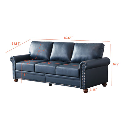 Canapé 3 places classique 83 en cuir PU avec coffre de rangement inférieur et décoration cloutée