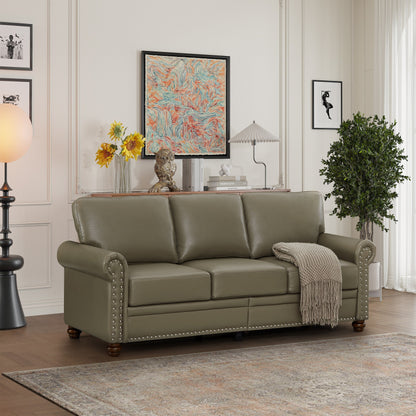 Canapé 3 places classique 83 en cuir PU avec coffre de rangement inférieur et décoration cloutée