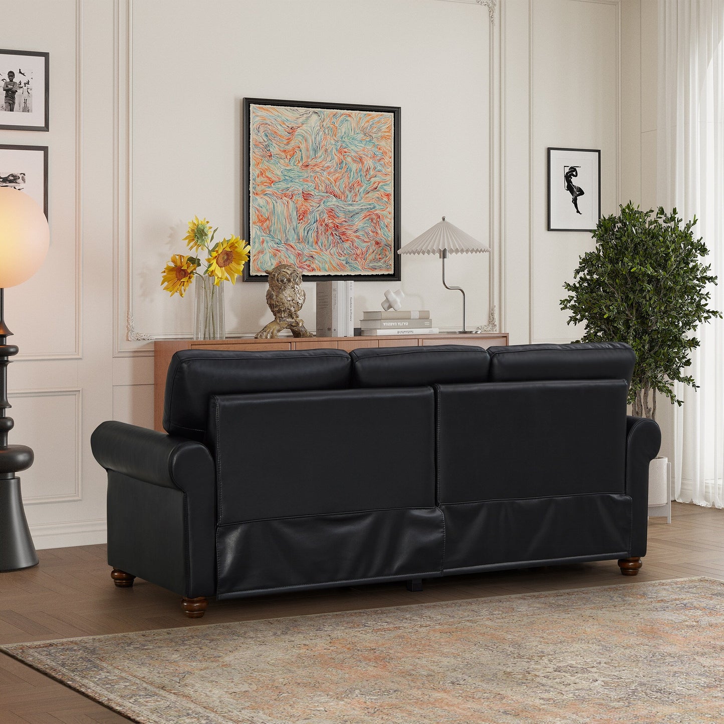 Canapé 3 places classique 83 en cuir PU avec coffre de rangement inférieur et décoration cloutée