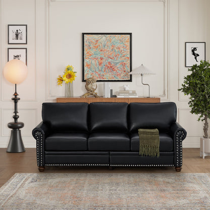 Canapé 3 places classique 83 en cuir PU avec coffre de rangement inférieur et décoration cloutée