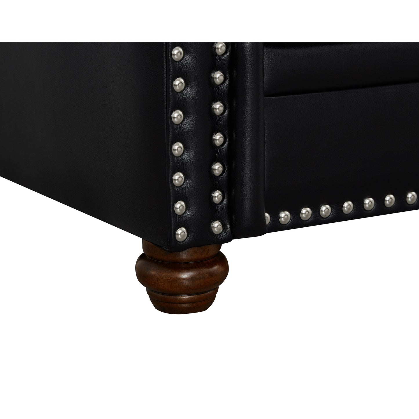 Canapé 3 places classique 83 en cuir PU avec coffre de rangement inférieur et décoration cloutée