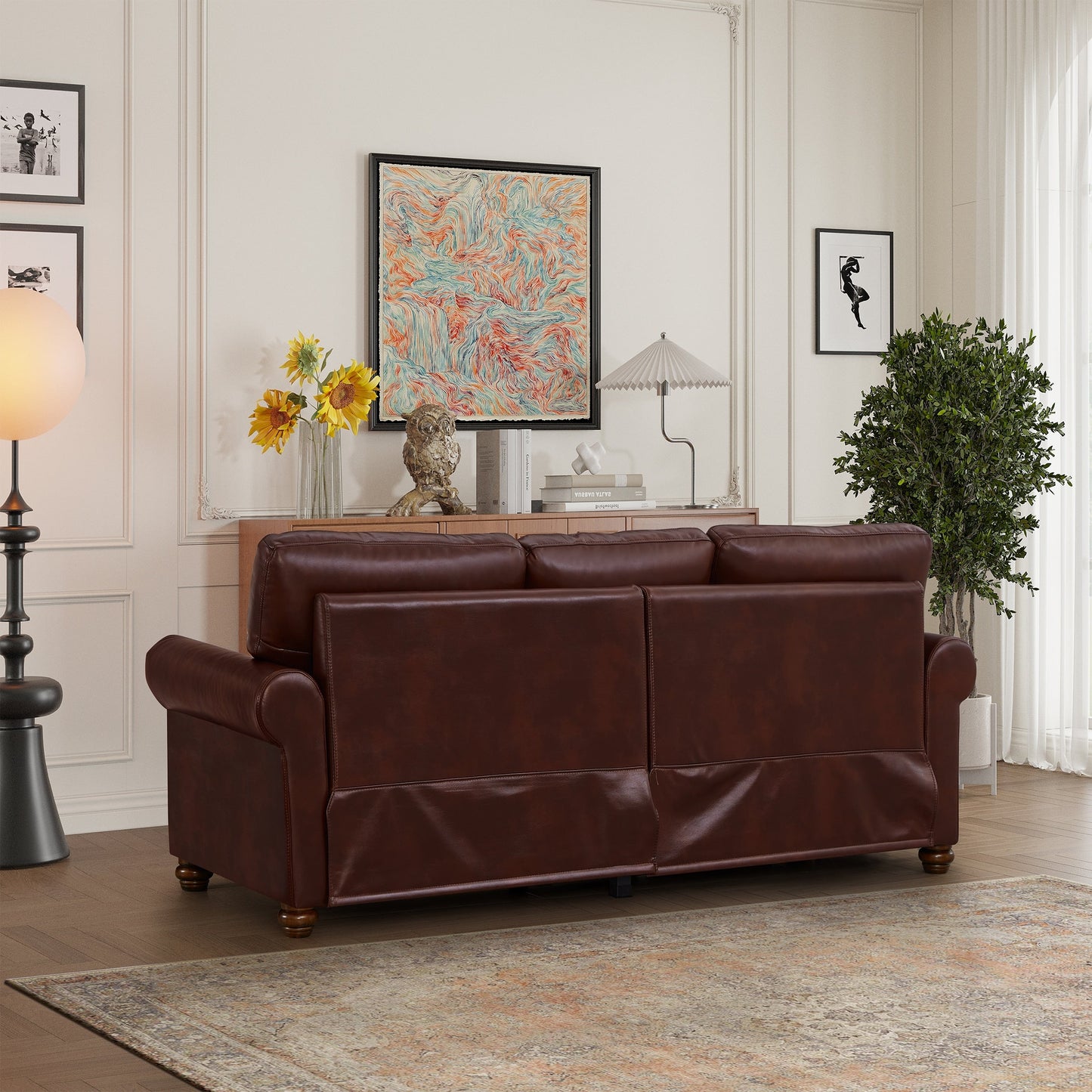 Canapé 3 places classique 83 en cuir PU avec coffre de rangement inférieur et décoration cloutée
