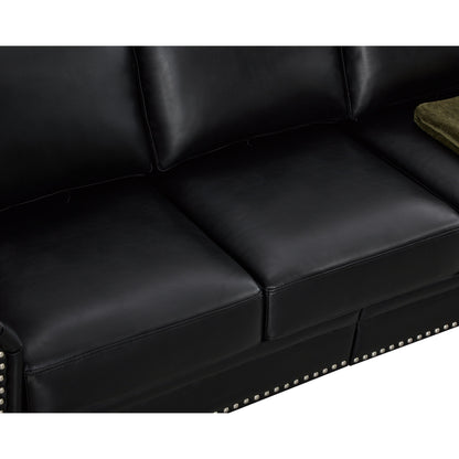 Canapé 3 places classique 83 en cuir PU avec coffre de rangement inférieur et décoration cloutée
