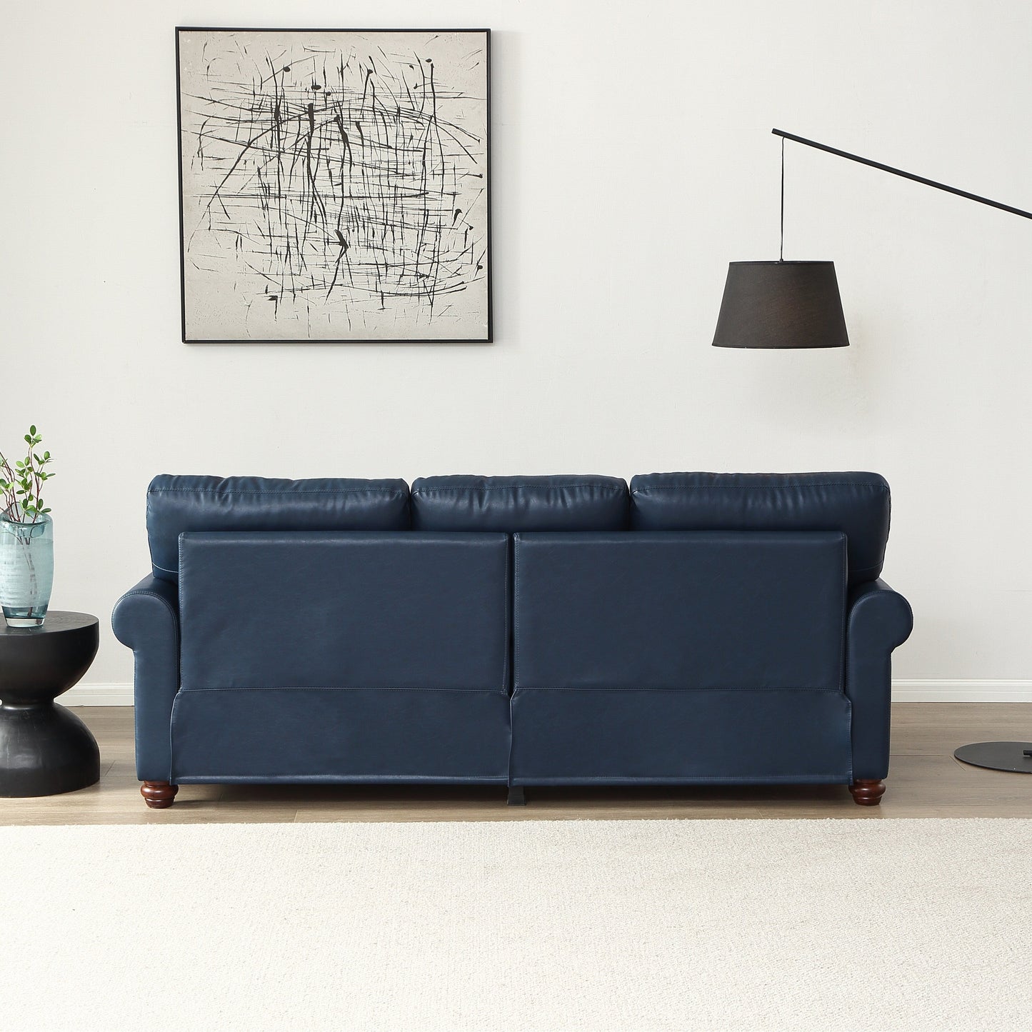 Canapé 3 places classique 83 en cuir PU avec coffre de rangement inférieur et décoration cloutée