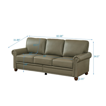 Canapé 3 places classique 83 en cuir PU avec coffre de rangement inférieur et décoration cloutée