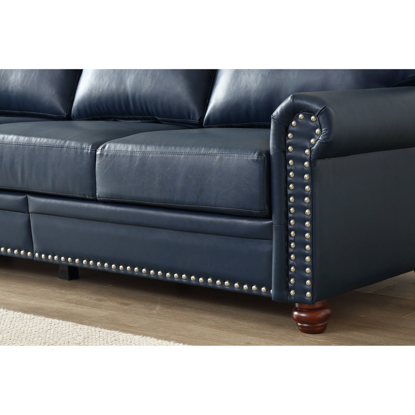 Canapé 3 places classique 83 en cuir PU avec coffre de rangement inférieur et décoration cloutée