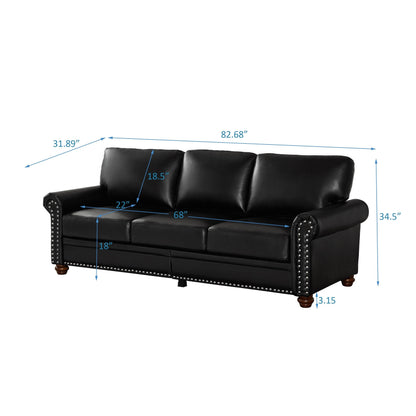 Canapé 3 places classique 83 en cuir PU avec coffre de rangement inférieur et décoration cloutée