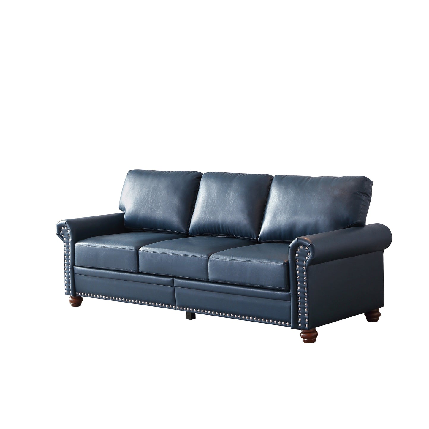 Canapé 3 places classique 83 en cuir PU avec coffre de rangement inférieur et décoration cloutée