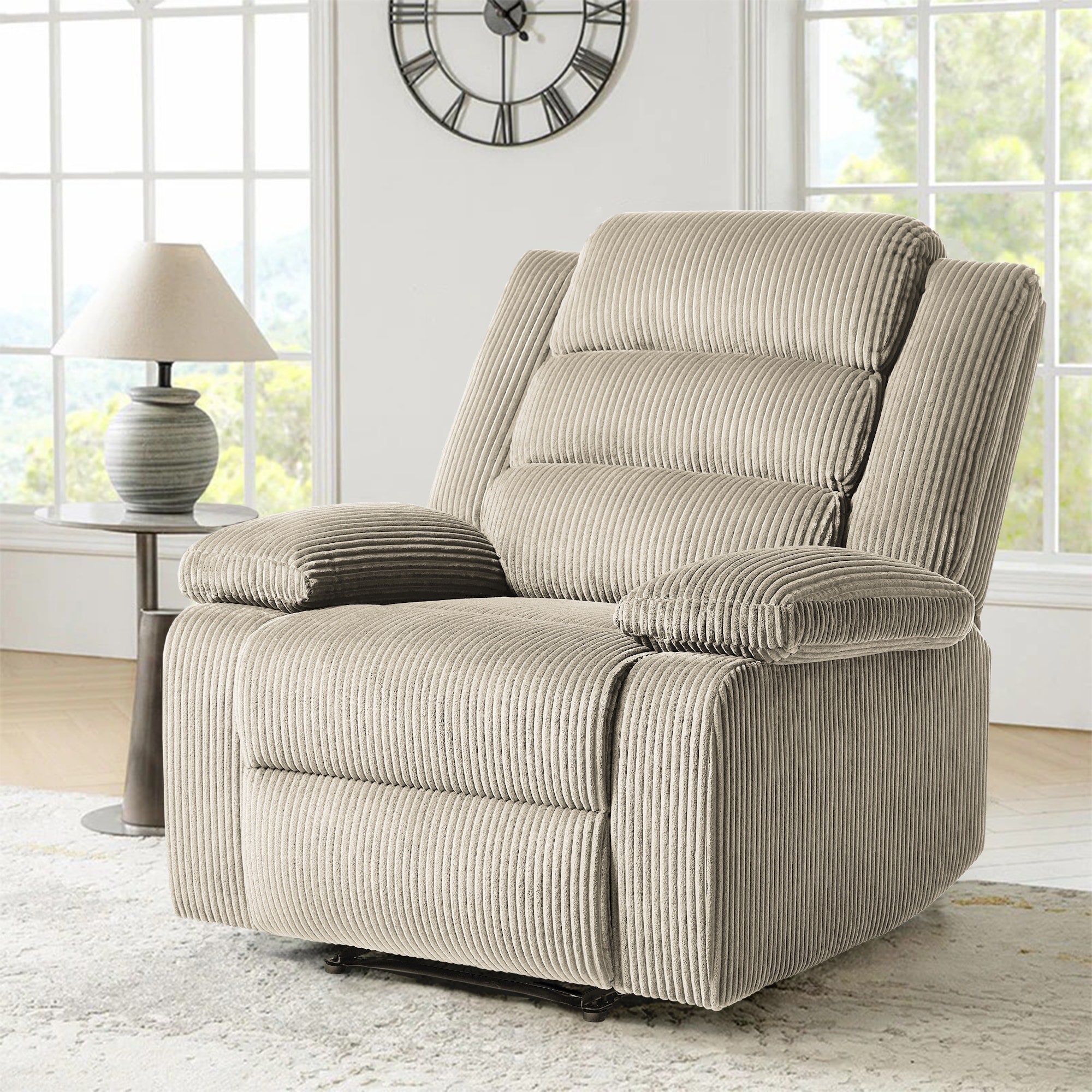 Fauteuil inclinable manuel classique rembourré en velours côtelé