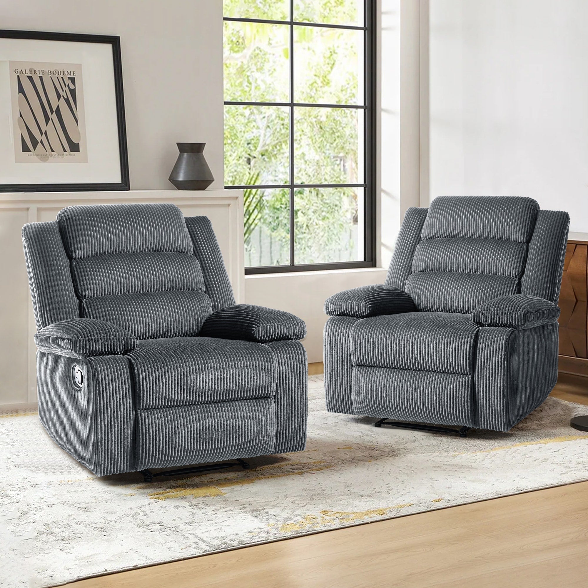 Fauteuil inclinable manuel classique en velours côtelé (lot de 2)
