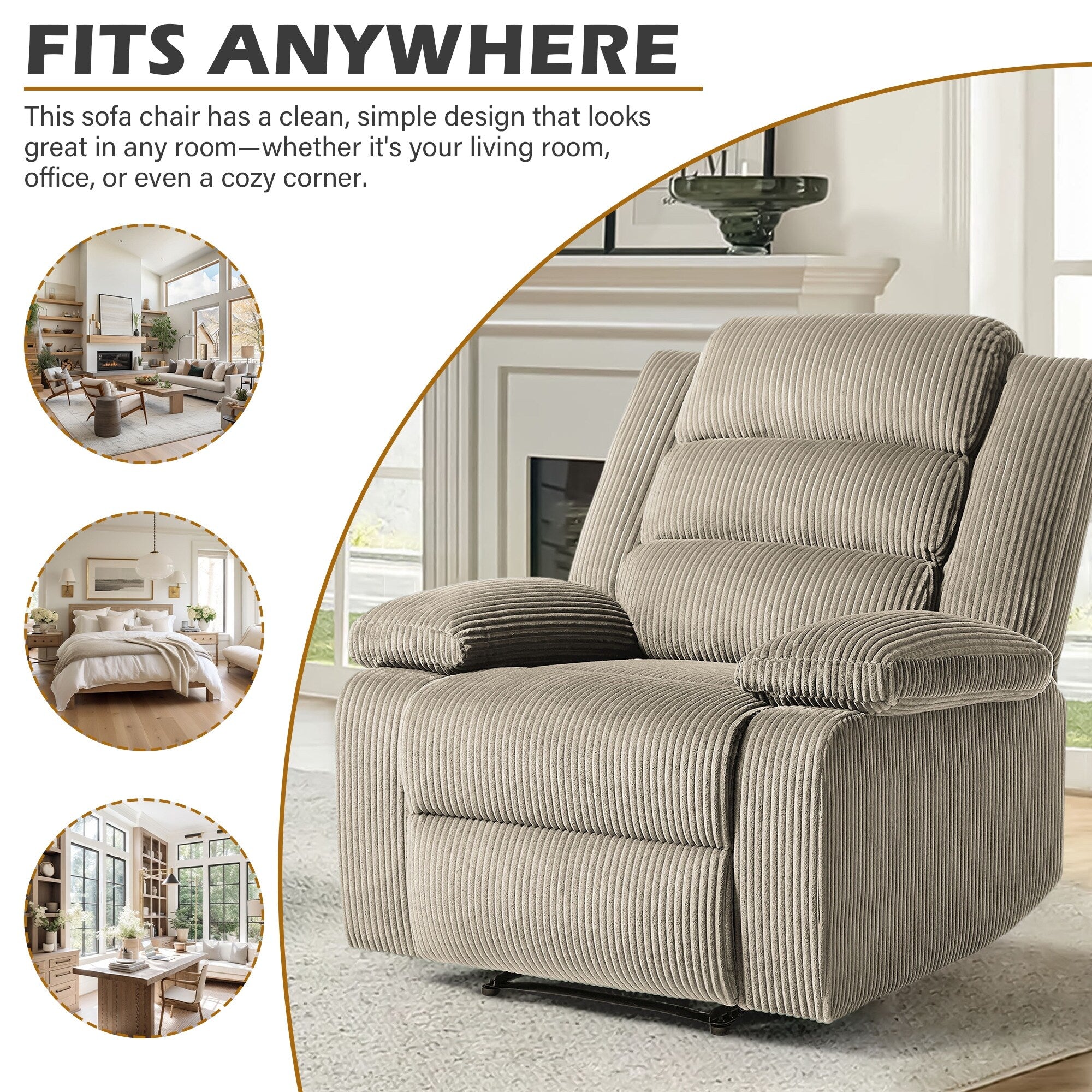Fauteuil inclinable manuel classique en velours côtelé (lot de 2)