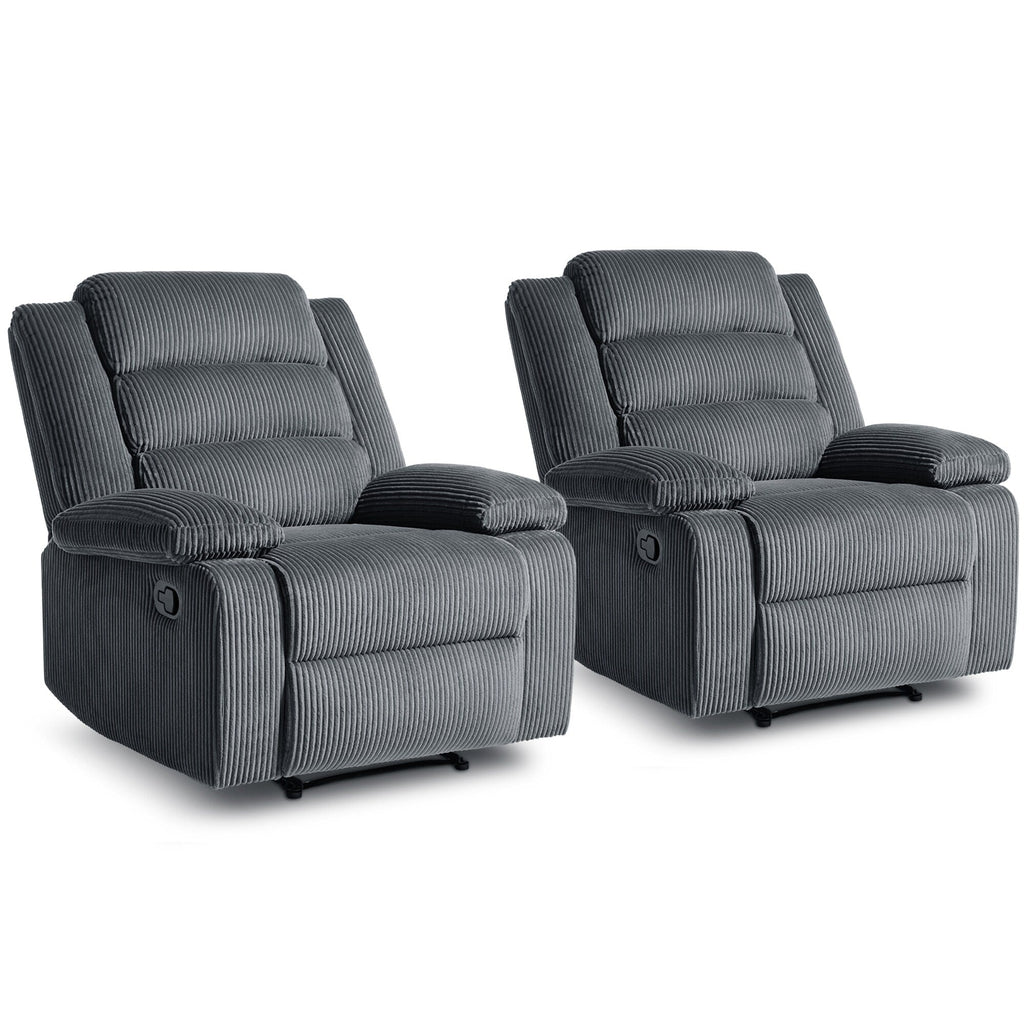 Fauteuil inclinable manuel classique en velours côtelé (lot de 2)