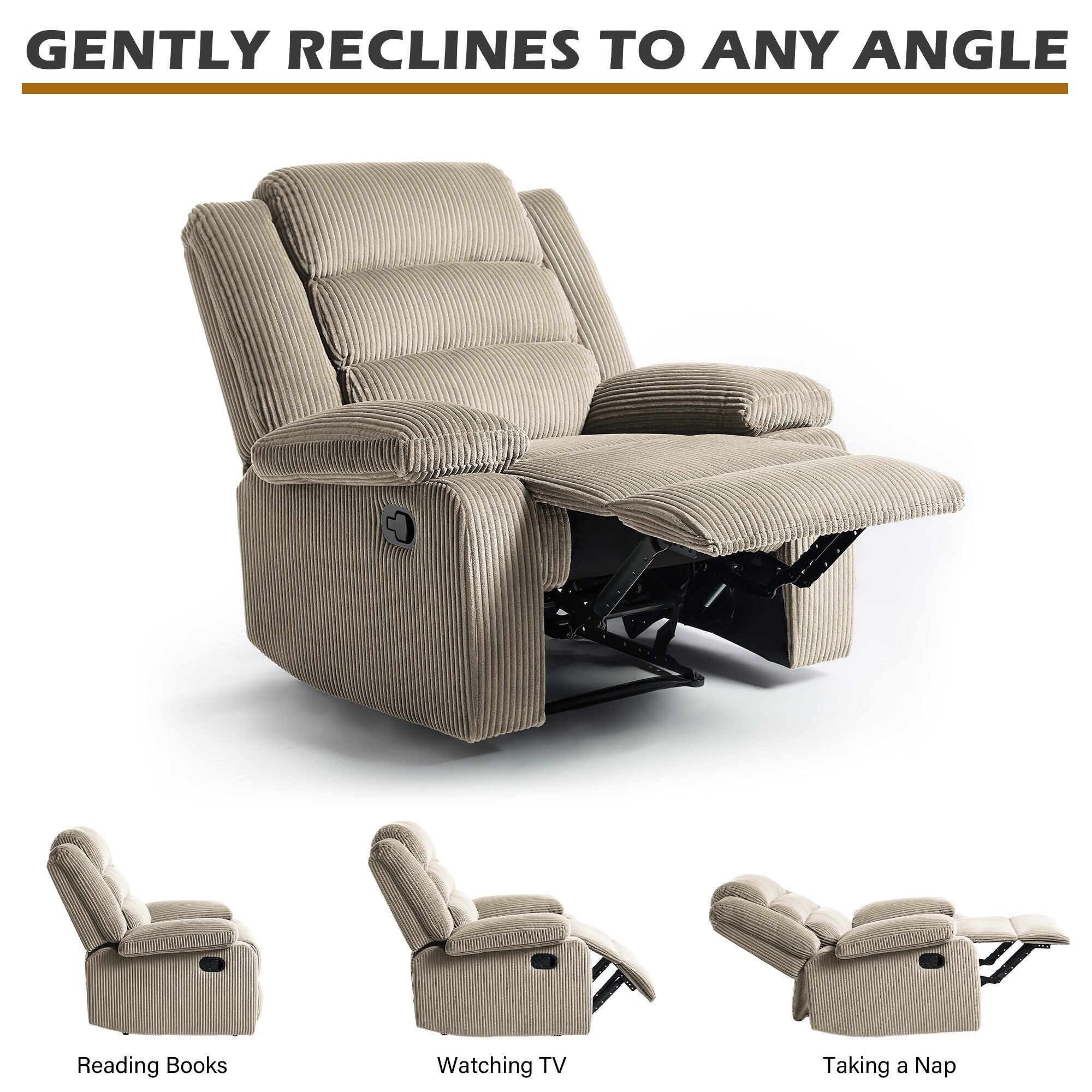 Fauteuil inclinable manuel classique en velours côtelé (lot de 2)