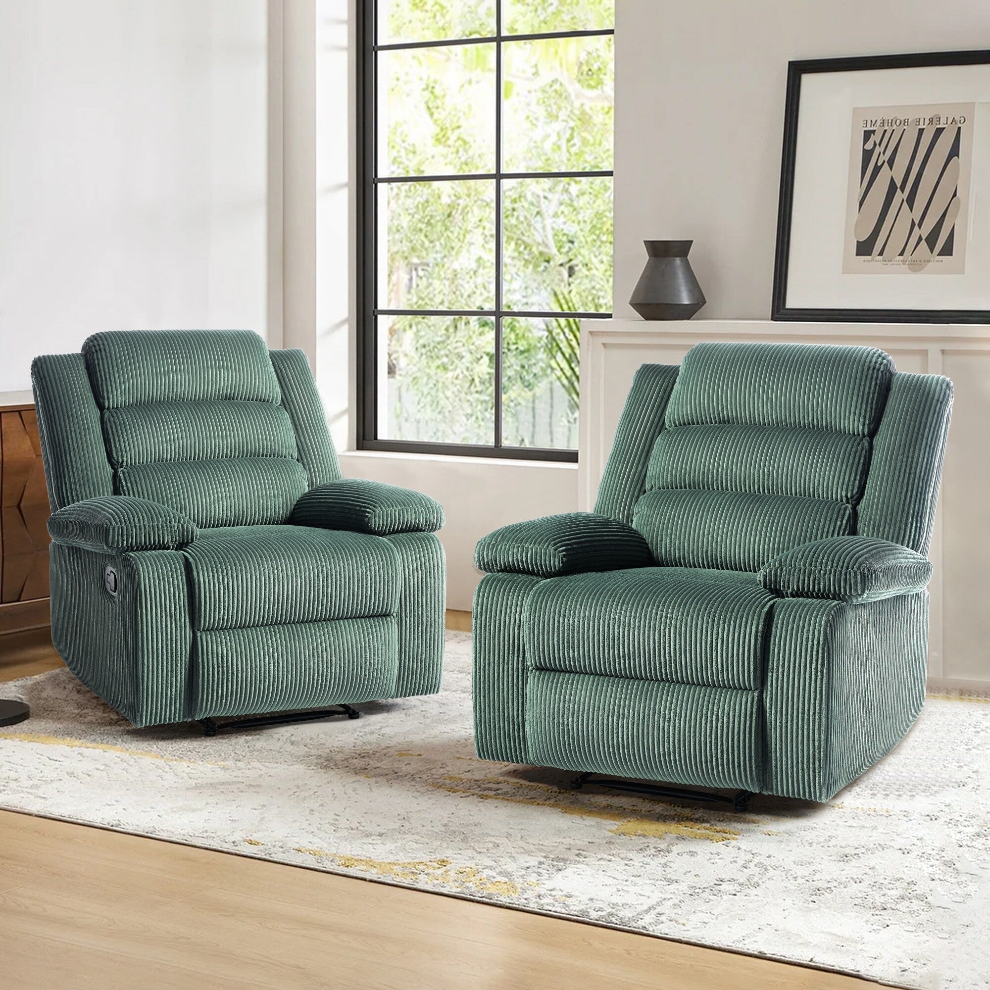 Fauteuil inclinable manuel classique en velours côtelé (lot de 2)