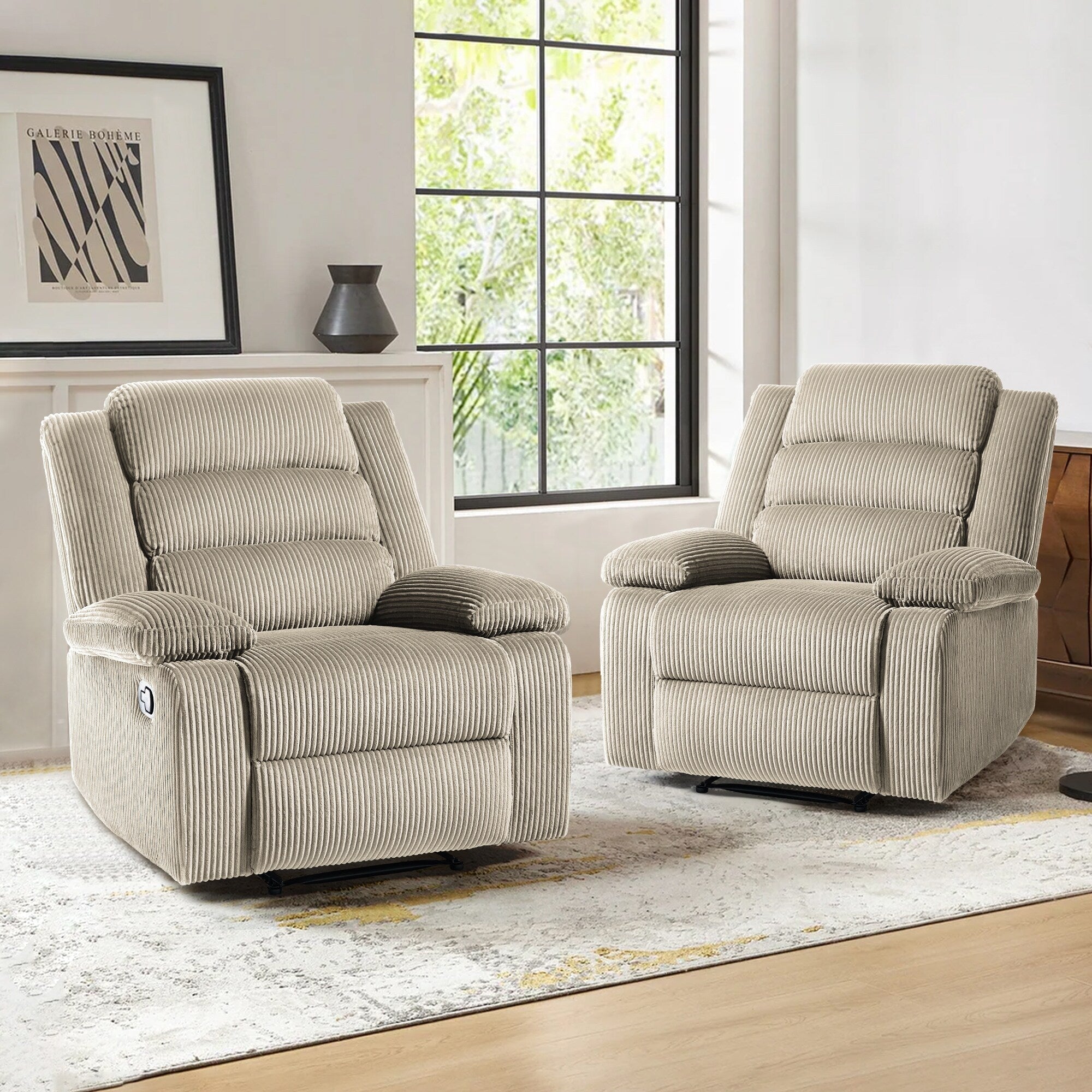 Fauteuil inclinable manuel classique en velours côtelé (lot de 2)