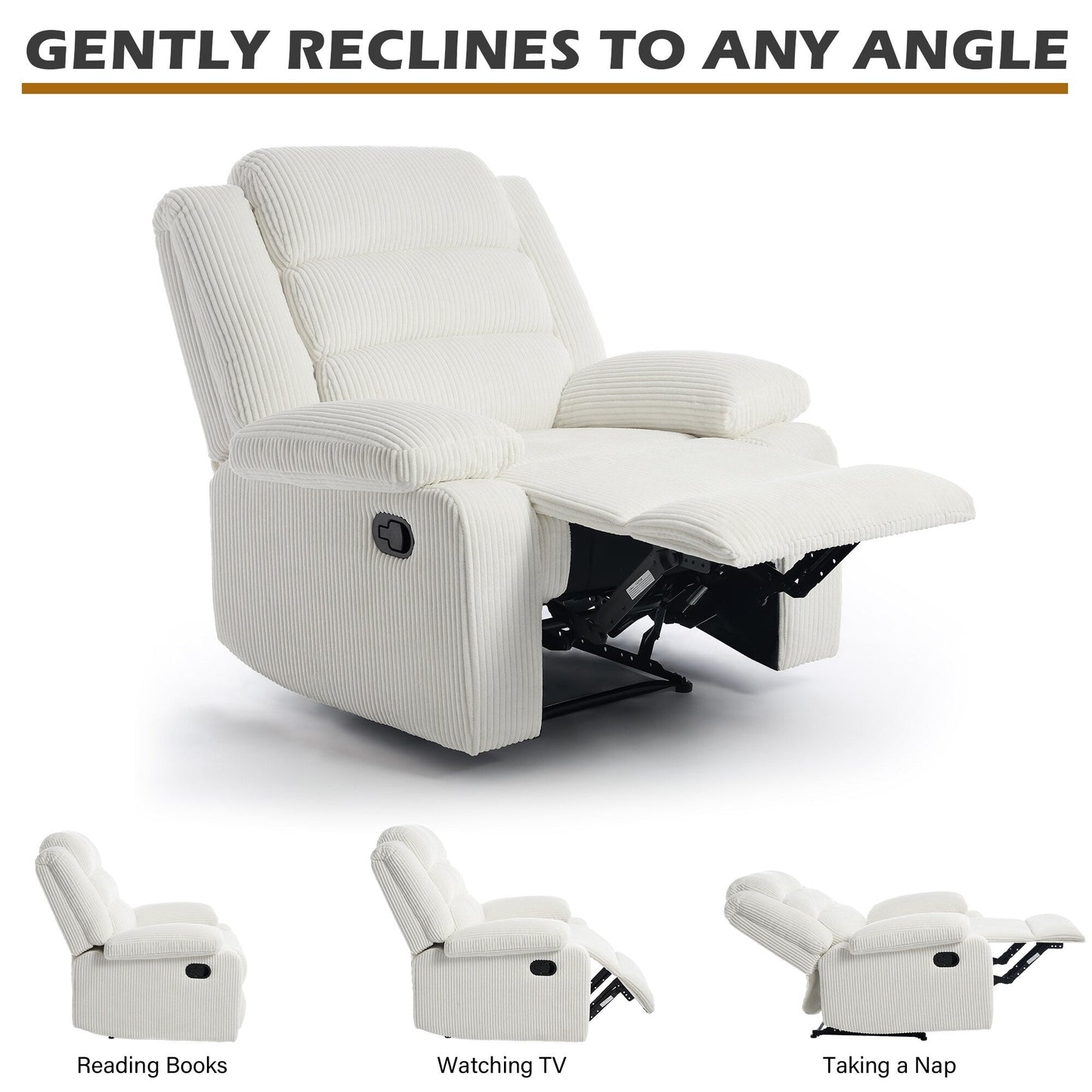 Fauteuil inclinable manuel classique en velours côtelé (lot de 2)