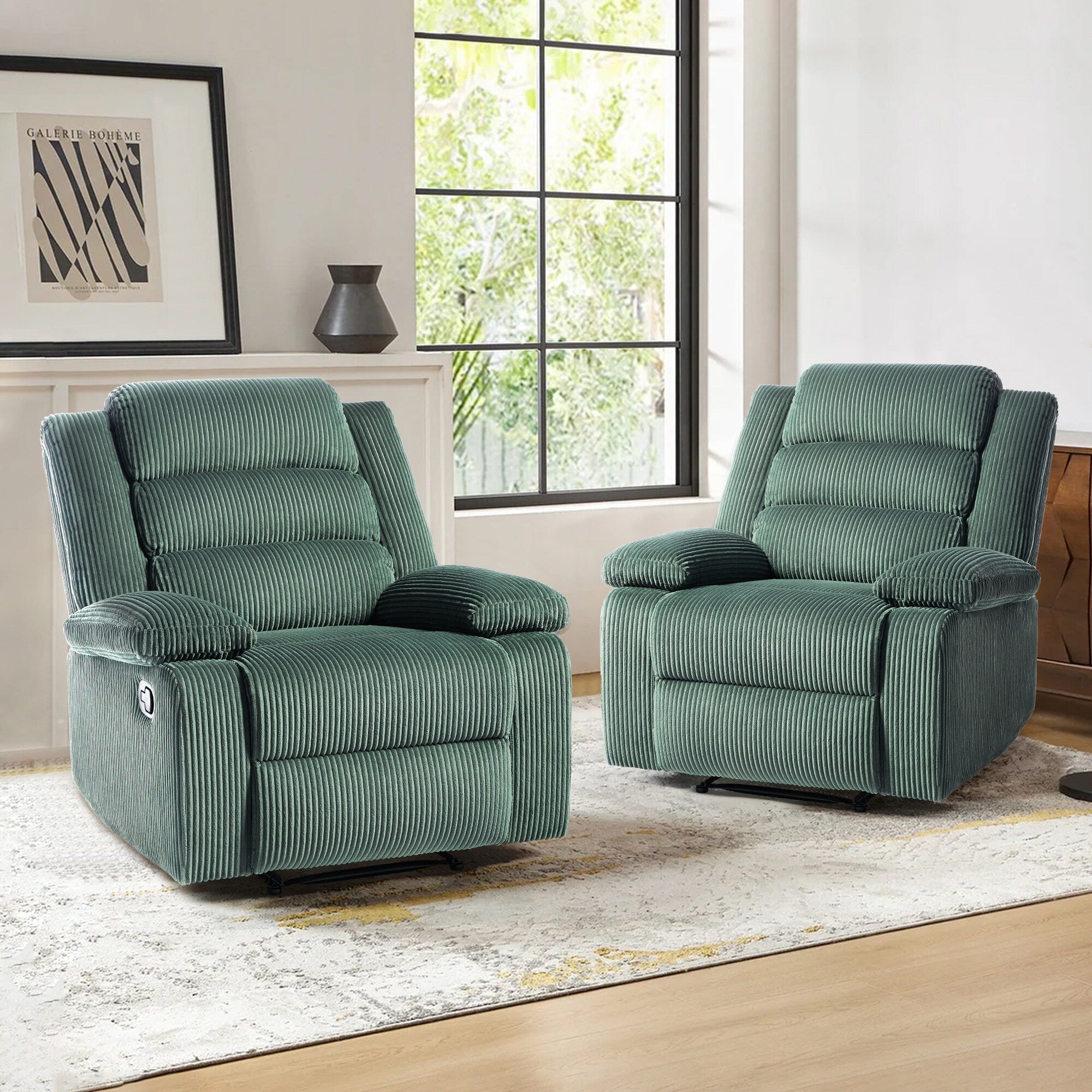 Fauteuil inclinable manuel classique en velours côtelé (lot de 2)