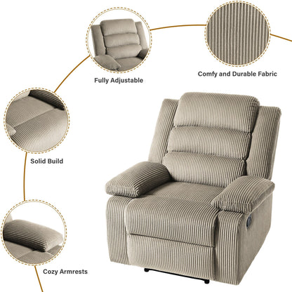 Fauteuil inclinable manuel classique en velours côtelé (lot de 2)