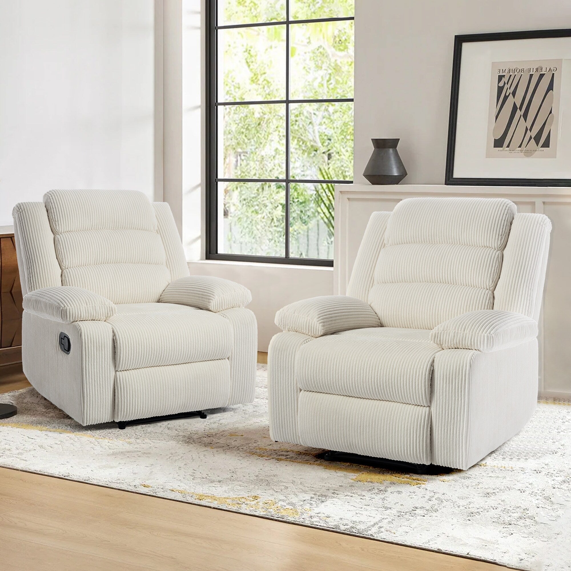 Fauteuil inclinable manuel classique en velours côtelé (lot de 2)