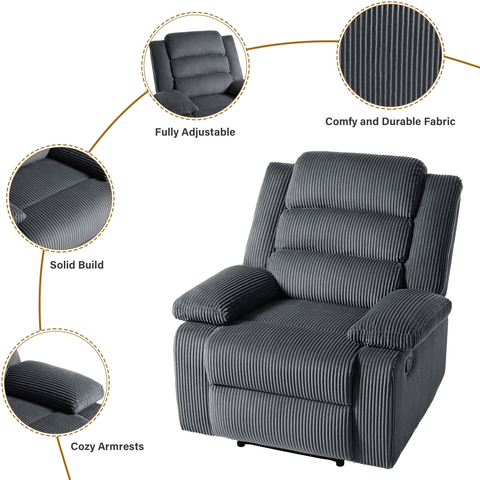 Fauteuil inclinable manuel classique en velours côtelé (lot de 2)