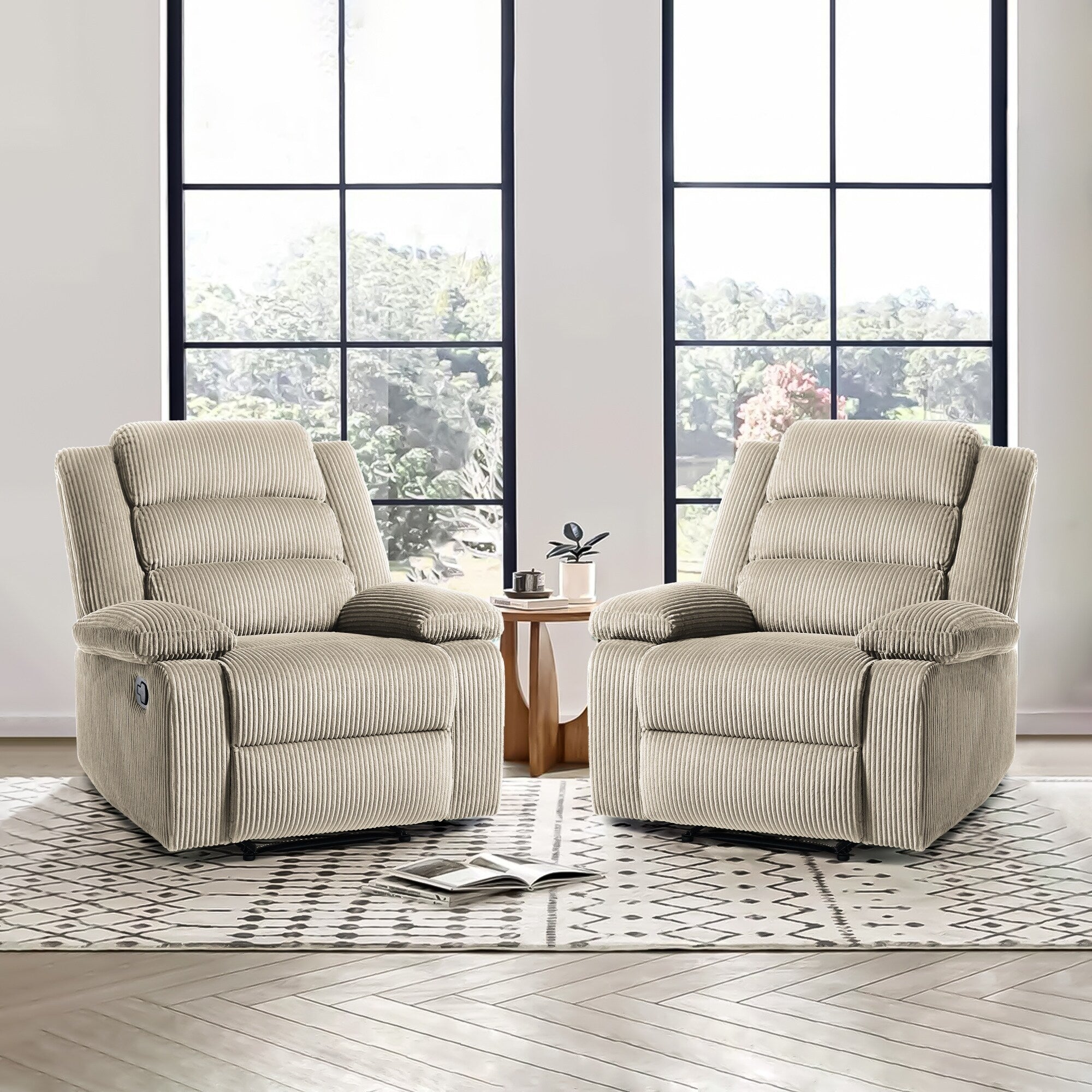 Fauteuil inclinable manuel classique en velours côtelé (lot de 2)