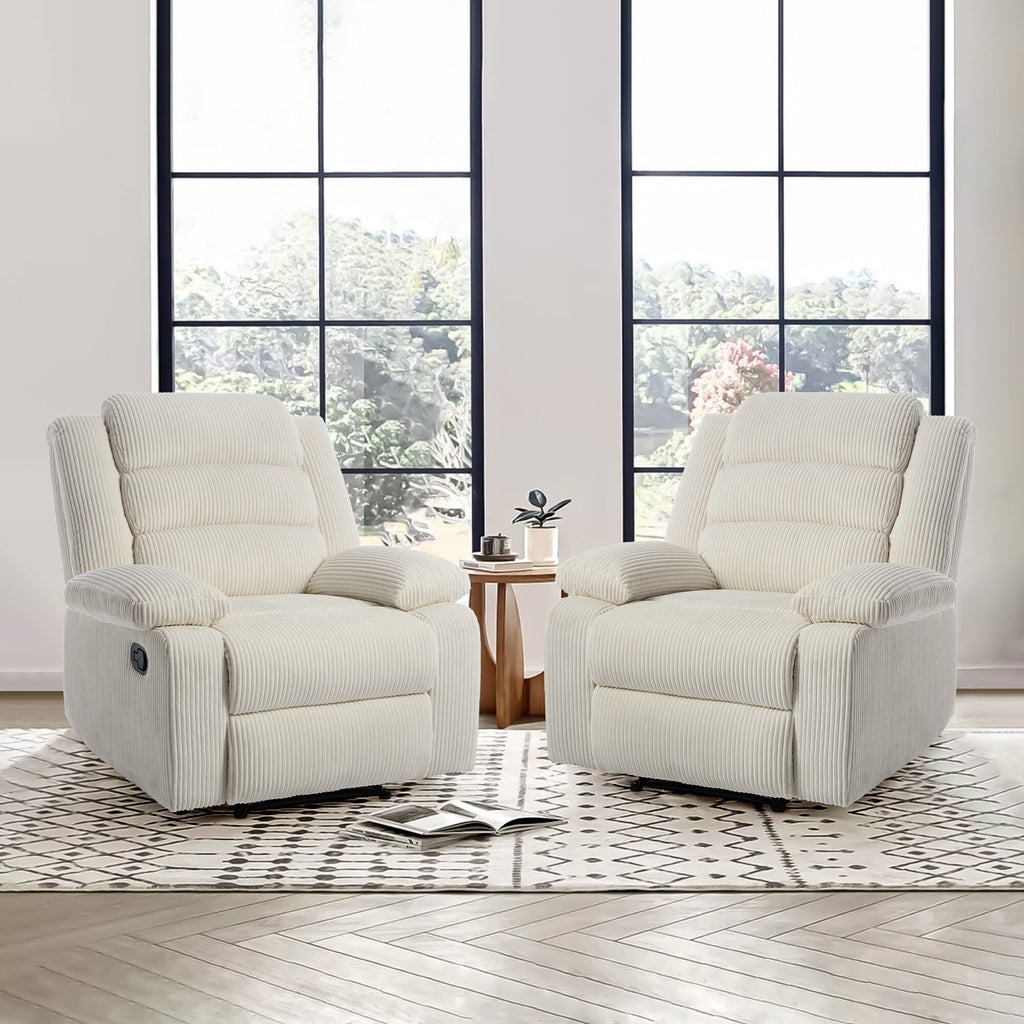 Fauteuil inclinable manuel classique en velours côtelé (lot de 2)
