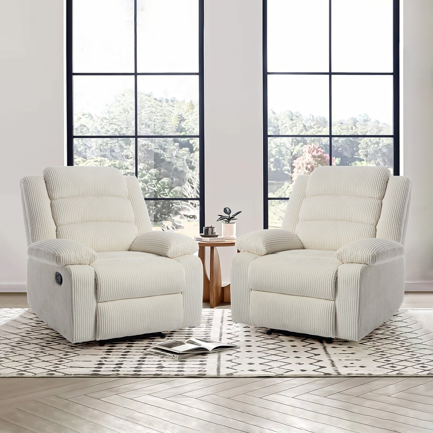 Fauteuil inclinable manuel classique en velours côtelé (lot de 2)