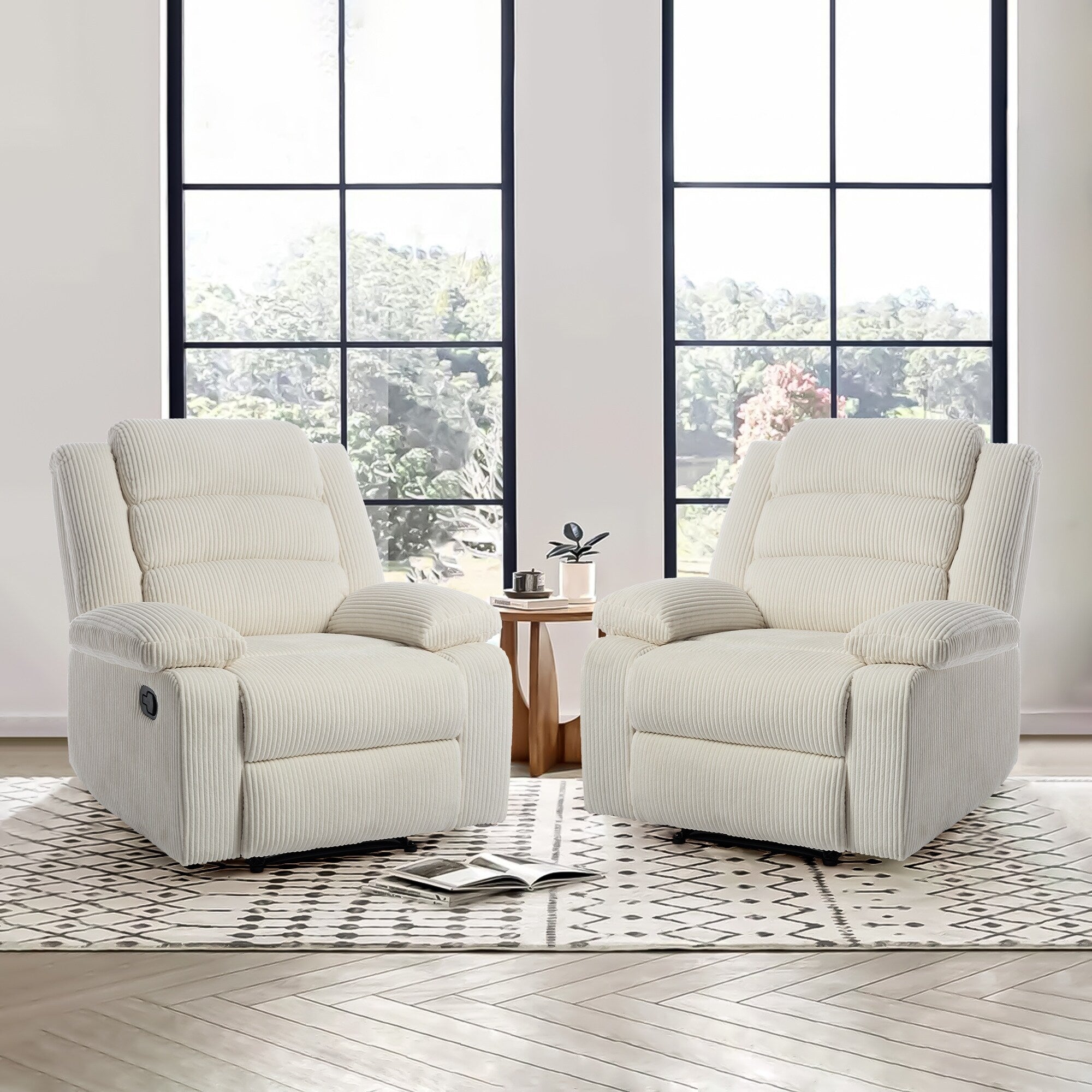 Fauteuil inclinable manuel classique en velours côtelé (lot de 2)