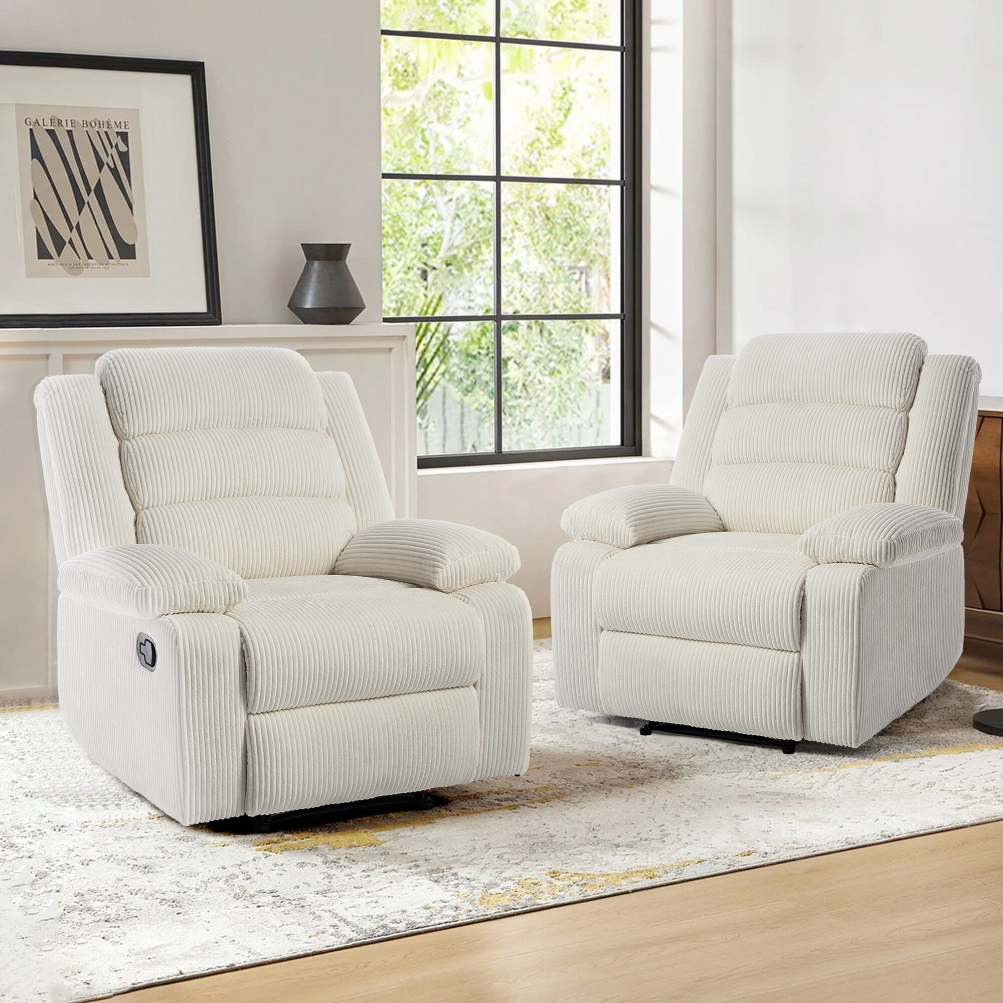 Fauteuil inclinable manuel classique en velours côtelé (lot de 2)