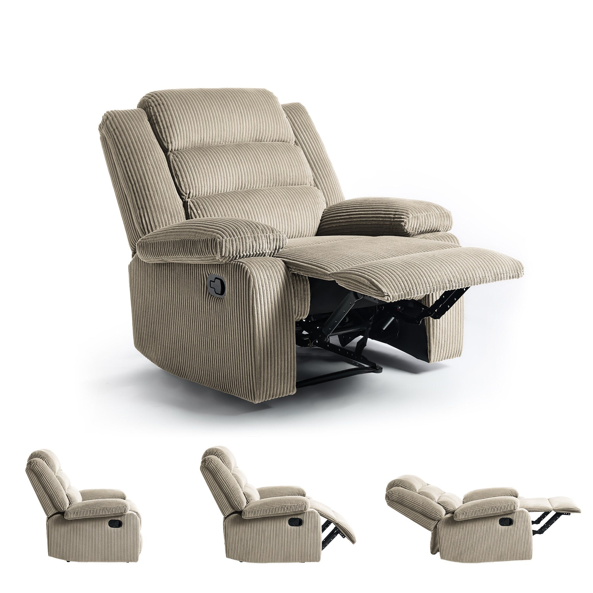 Fauteuil inclinable manuel classique rembourré en velours côtelé