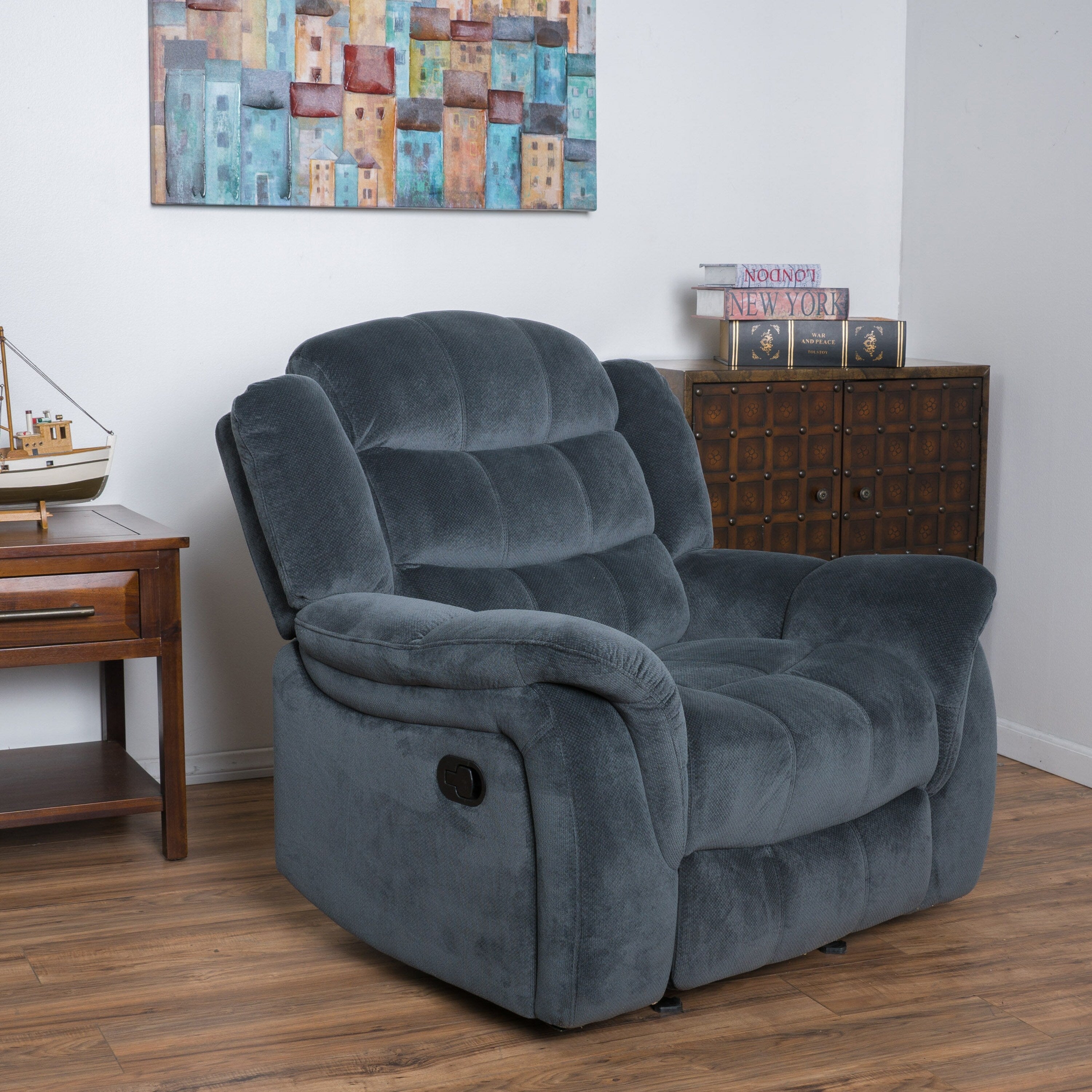 Fauteuil inclinable au design classique, tissu peluche gris acier
