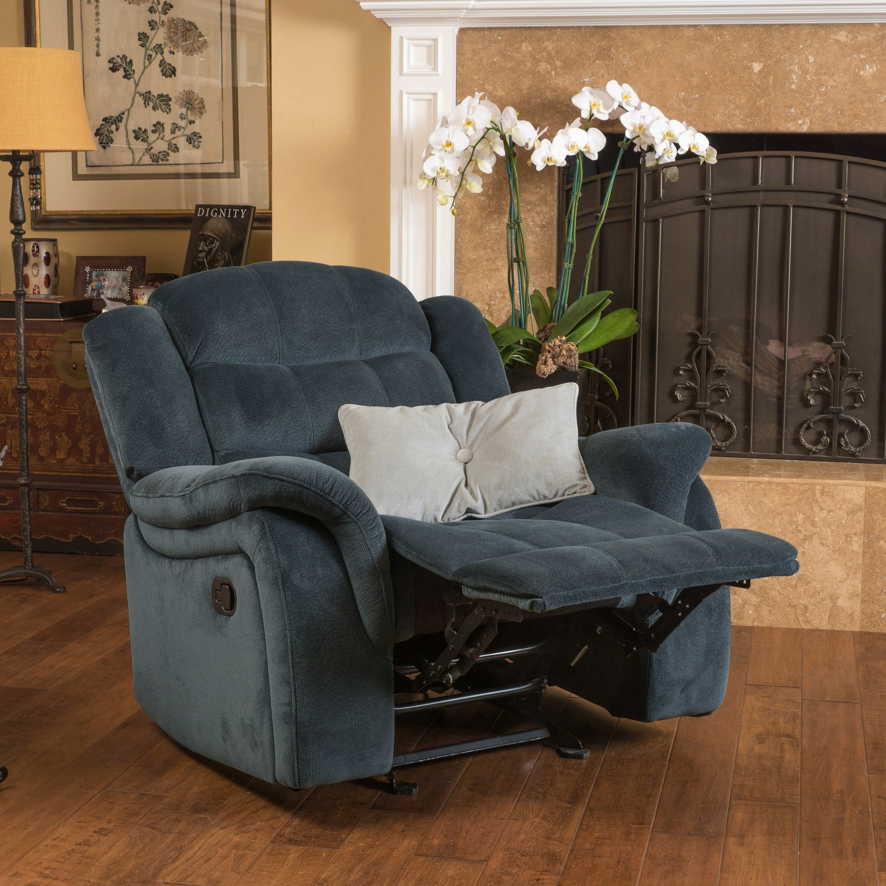Fauteuil inclinable au design classique, tissu peluche gris acier