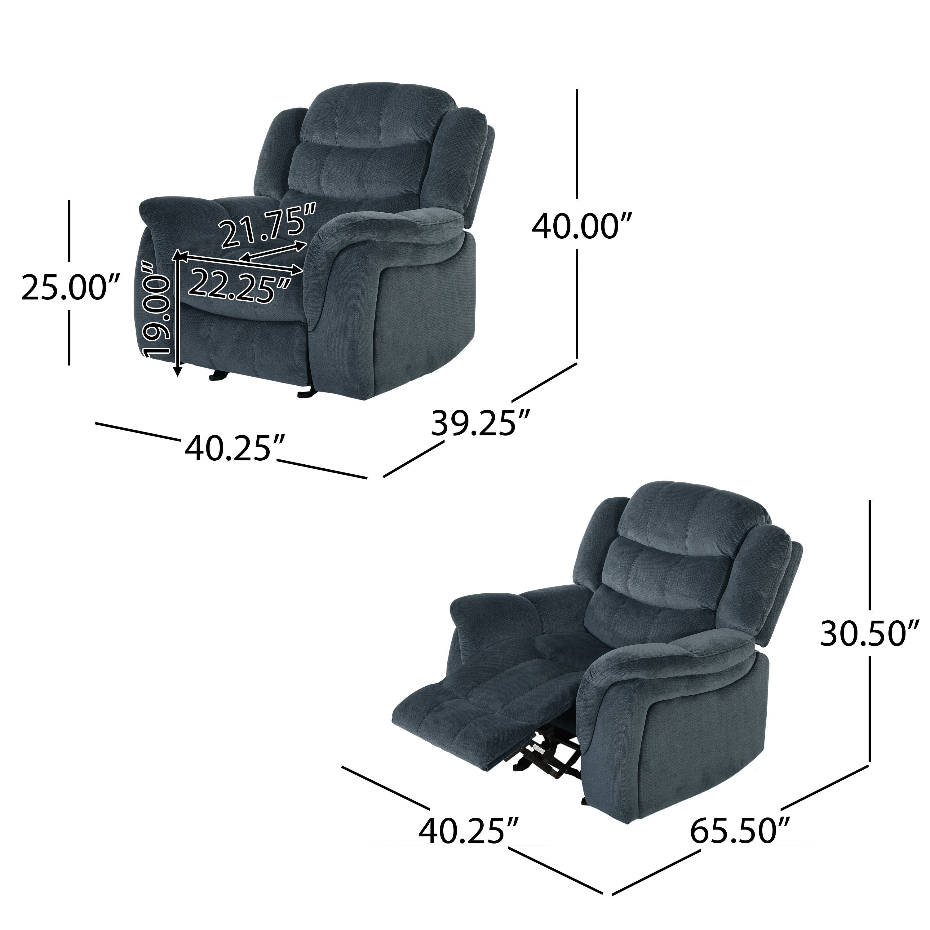 Fauteuil inclinable au design classique, tissu peluche gris acier