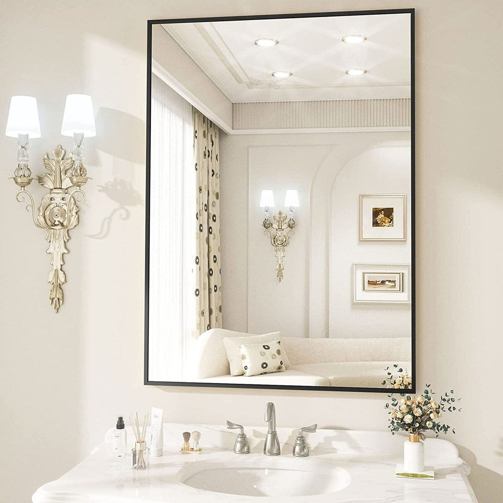 Miroir mural de salle de bain rectangulaire classique avec cadre en métal
