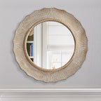Miroir mural décoratif rond en bois de style bohème beige de 30 po pour salle de bain