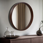 Miroir mural rond classique avec cadre en bois