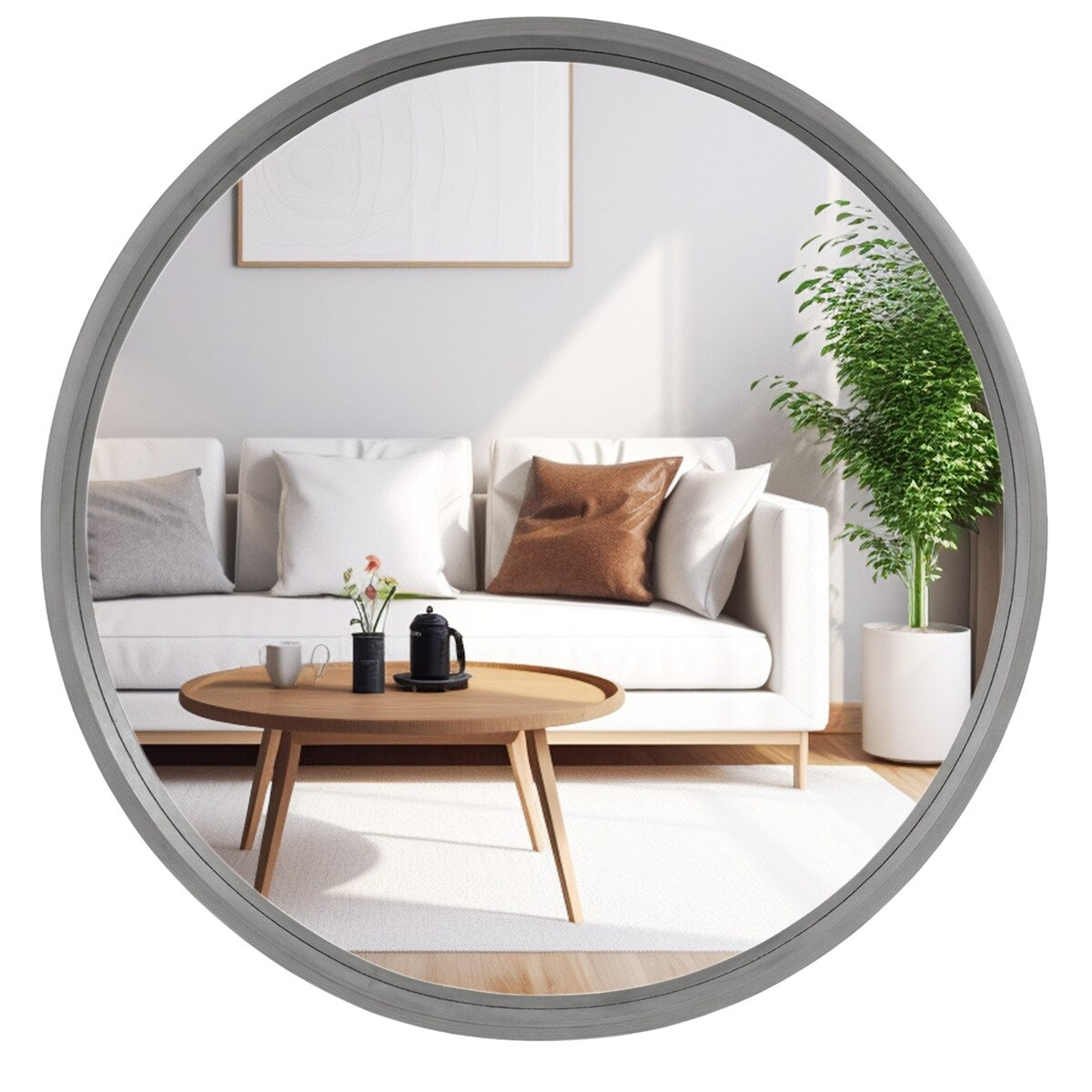 Miroir mural rond classique avec cadre en bois