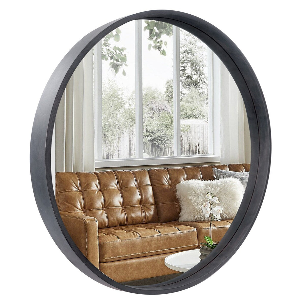 Miroir mural rond classique avec cadre en bois