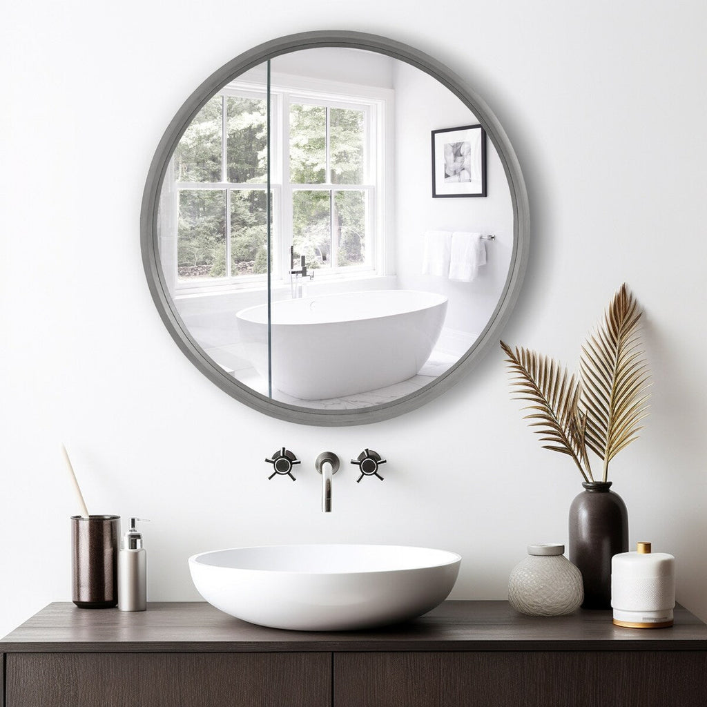 Miroir mural rond classique avec cadre en bois