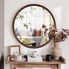 Miroir mural rond classique avec cadre en bois