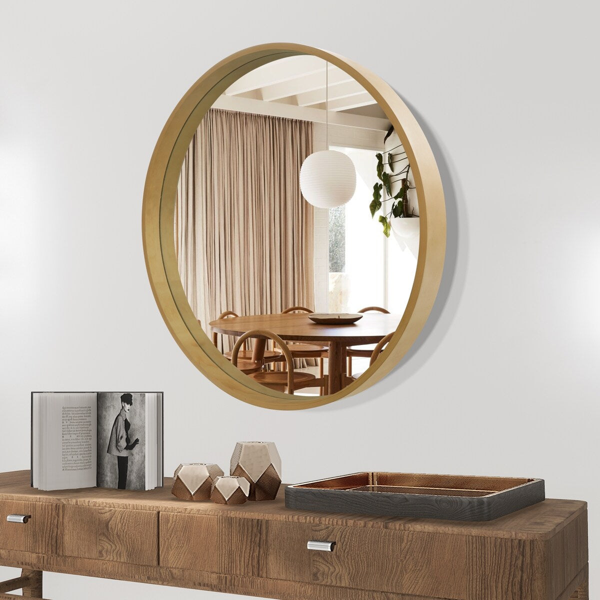 Miroir mural rond classique avec cadre en bois