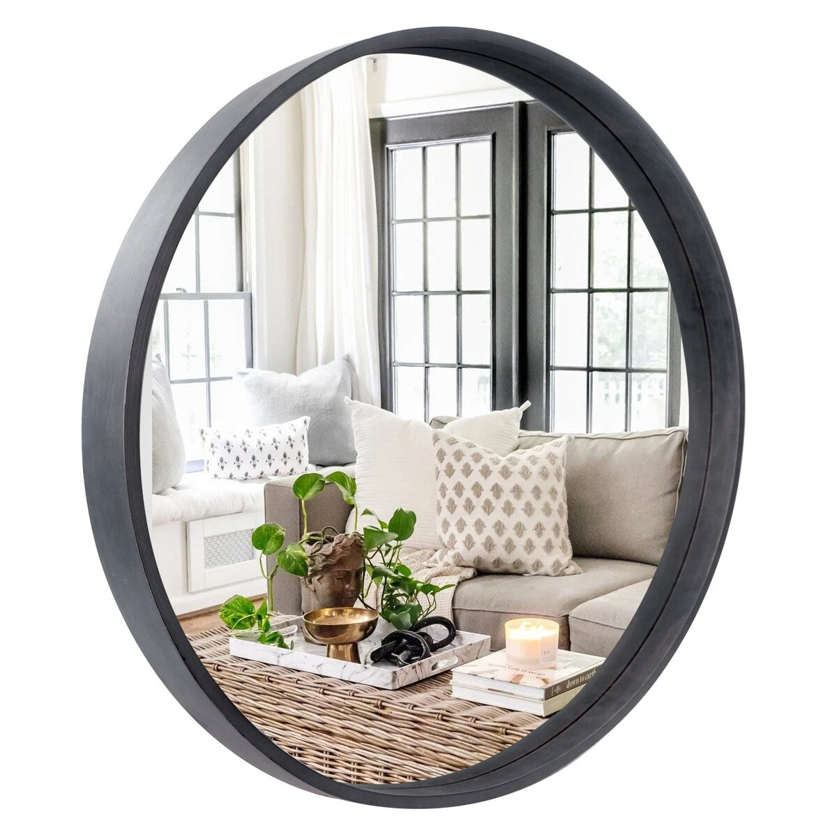 Miroir mural rond classique avec cadre en bois