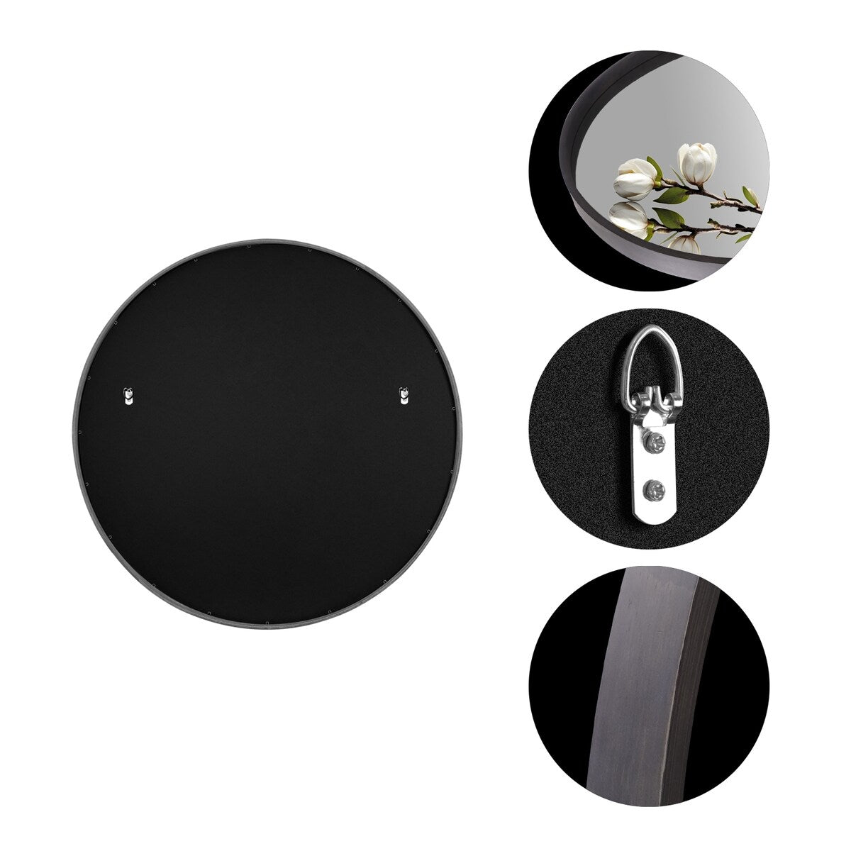 Miroir mural rond classique avec cadre en bois