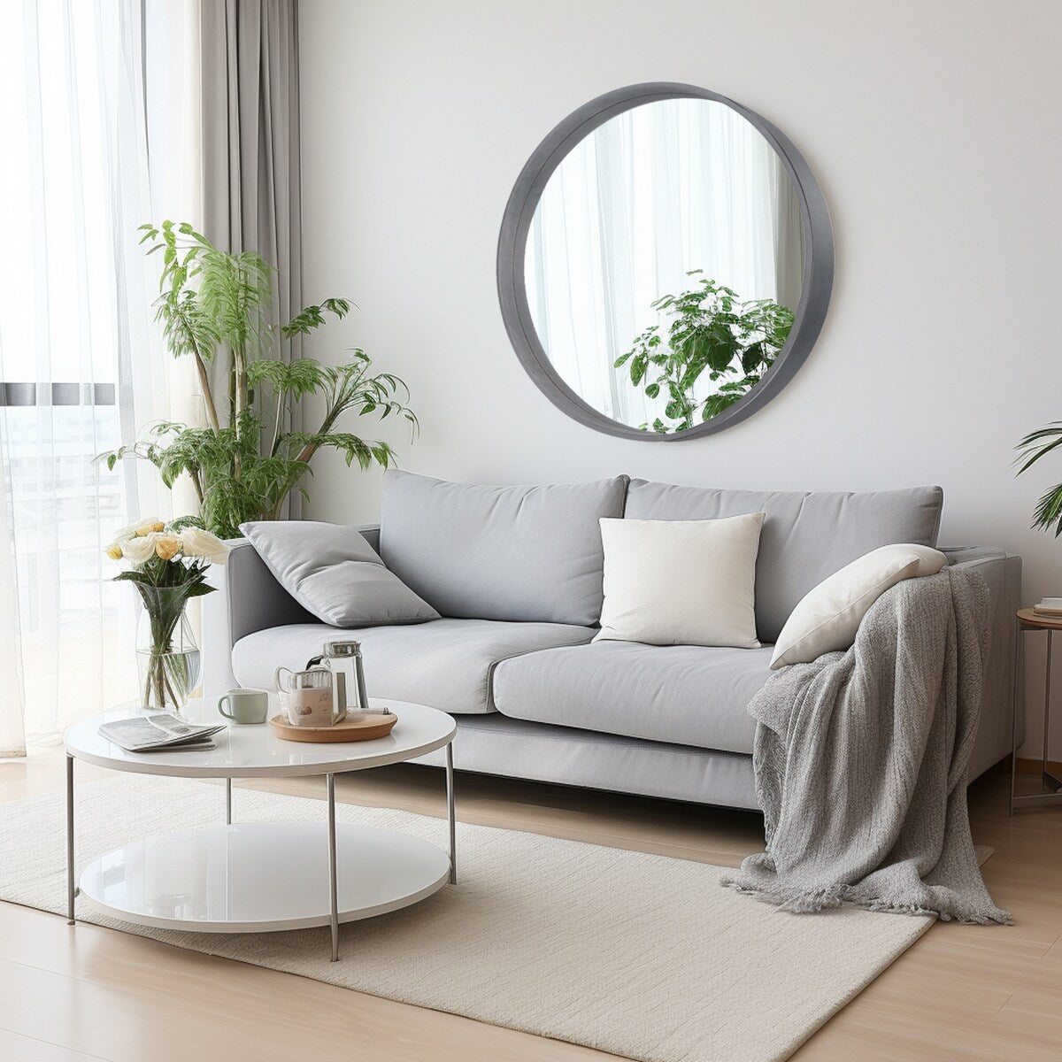 Miroir mural rond classique avec cadre en bois